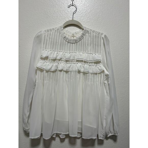 VELVET By Graham And Spencer Sheer Ivory Long Sleeve BLOUSE Top Size M - Picture 1 of 6